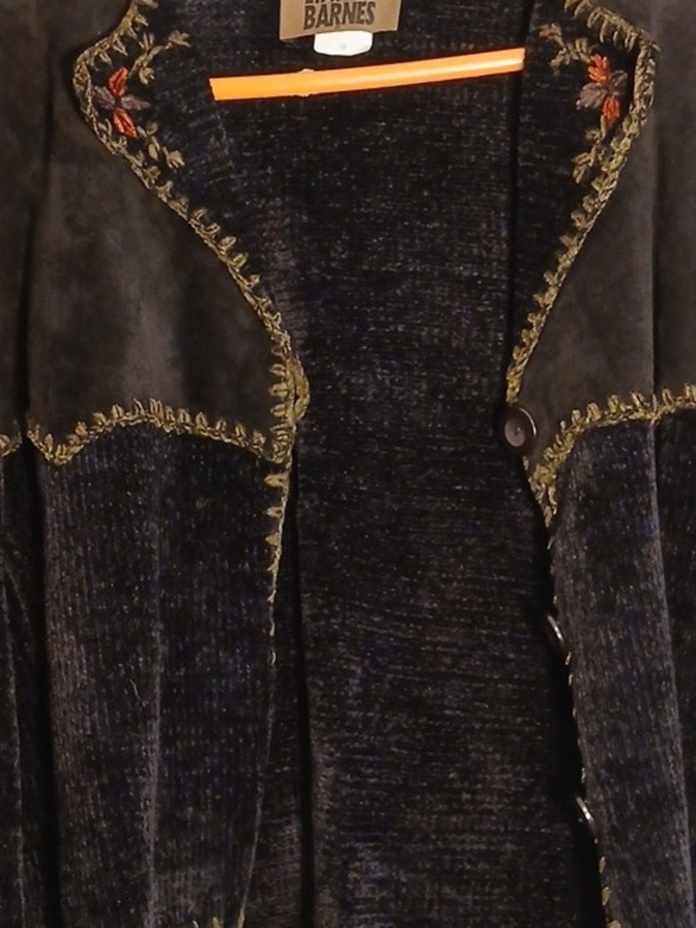 Barneys New York Navy Blue Chenille Cardigan - Picture 3 of 5